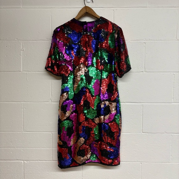 Vintage 80’s Colourful Beaded Sequin Silk Gown, 80’s NYE dress - Picture 6 of 13